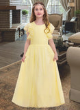 Anabelle A-LineScoopNeckFloor-LengthChiffonJuniorBridesmaidDressWithRuffleCascadingRuffles#123850 STKP0013508