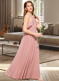 Cassie A-Line Square Neckline Floor-Length Chiffon Junior Bridesmaid Dress With Cascading Ruffles STKP0013509