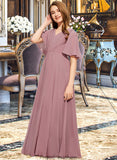 Nataly A-Line V-neck Floor-Length Chiffon Junior Bridesmaid Dress With Ruffle STKP0013510