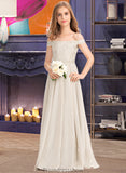 Jean A-Line Off-the-Shoulder Floor-Length Chiffon Lace Junior Bridesmaid Dress STKP0013514