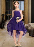 Maliyah A-Line Scoop Neck Asymmetrical Chiffon Junior Bridesmaid Dress With Ruffle STKP0013515