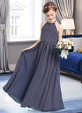 Bridget A-Line Scoop Neck Floor-Length Chiffon Junior Bridesmaid Dress With Ruffle STKP0013516