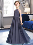 Bridget A-Line Scoop Neck Floor-Length Chiffon Junior Bridesmaid Dress With Ruffle STKP0013516