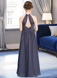 Bridget A-Line Scoop Neck Floor-Length Chiffon Junior Bridesmaid Dress With Ruffle STKP0013516