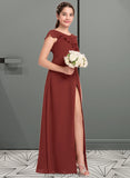 Shelby A-Line V-neck Floor-Length Chiffon Junior Bridesmaid Dress With Split Front Cascading Ruffles STKP0013517