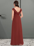 Shelby A-Line V-neck Floor-Length Chiffon Junior Bridesmaid Dress With Split Front Cascading Ruffles STKP0013517