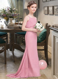 Aiyana Trumpet/Mermaid Square Neckline Sweep Train Chiffon Junior Bridesmaid Dress With Cascading Ruffles STKP0013518