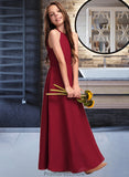 Esther A-Line Scoop Neck Floor-Length Chiffon Junior Bridesmaid Dress STKP0013519