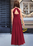 Esther A-Line Scoop Neck Floor-Length Chiffon Junior Bridesmaid Dress STKP0013519