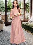 Isis A-Line Scoop Neck Floor-Length Chiffon Junior Bridesmaid Dress With Bow(s) STKP0013520