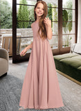 Isis A-Line Scoop Neck Floor-Length Chiffon Junior Bridesmaid Dress With Bow(s) STKP0013520