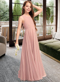 Isis A-Line Scoop Neck Floor-Length Chiffon Junior Bridesmaid Dress With Bow(s) STKP0013520