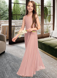 Isis A-Line Scoop Neck Floor-Length Chiffon Junior Bridesmaid Dress With Bow(s) STKP0013520