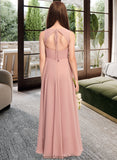 Isis A-Line Scoop Neck Floor-Length Chiffon Junior Bridesmaid Dress With Bow(s) STKP0013520