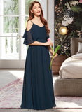 Jaden A-Line Off-the-Shoulder Floor-Length Chiffon Junior Bridesmaid Dress With Ruffle STKP0013524