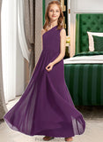 Donna A-Line One-Shoulder Floor-Length Chiffon Junior Bridesmaid Dress With Ruffle STKP0013527