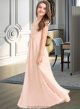 Maeve A-Line Scoop Neck Floor-Length Chiffon Junior Bridesmaid Dress With Ruffle STKP0013528