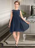 Iliana Empire Scoop Neck Knee-Length Chiffon Lace Junior Bridesmaid Dress With Ruffle Beading Sequins STKP0013532