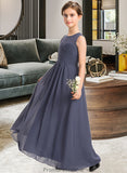 Silvia A-Line Scoop Neck Floor-Length Chiffon Junior Bridesmaid Dress With Ruffle STKP0013533