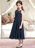 Rhoda A-Line Scoop Neck Tea-Length Chiffon Lace Junior Bridesmaid Dress With Ruffle STKP0013536