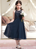 Rhoda A-Line Scoop Neck Tea-Length Chiffon Lace Junior Bridesmaid Dress With Ruffle STKP0013536