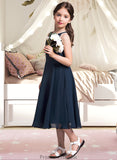 Rhoda A-Line Scoop Neck Tea-Length Chiffon Lace Junior Bridesmaid Dress With Ruffle STKP0013536