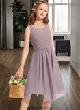 Pam A-Line Scoop Neck Knee-Length Chiffon Junior Bridesmaid Dress With Ruffle STKP0013537