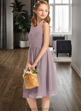 Pam A-Line Scoop Neck Knee-Length Chiffon Junior Bridesmaid Dress With Ruffle STKP0013537