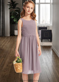 Pam A-Line Scoop Neck Knee-Length Chiffon Junior Bridesmaid Dress With Ruffle STKP0013537