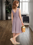 Pam A-Line Scoop Neck Knee-Length Chiffon Junior Bridesmaid Dress With Ruffle STKP0013537