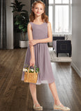 Pam A-Line Scoop Neck Knee-Length Chiffon Junior Bridesmaid Dress With Ruffle STKP0013537