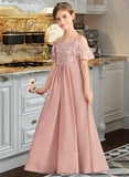 Angelina A-Line V-neck Floor-Length Chiffon Lace Junior Bridesmaid Dress STKP0013541