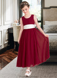 Raven Empire A-Line Scoop Neck Ankle-Length Chiffon Junior Bridesmaid Dress With Sash Bow(s) STKP0013542