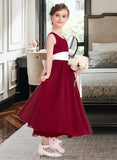 Raven Empire A-Line Scoop Neck Ankle-Length Chiffon Junior Bridesmaid Dress With Sash Bow(s) STKP0013542