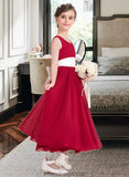 Raven Empire A-Line Scoop Neck Ankle-Length Chiffon Junior Bridesmaid Dress With Sash Bow(s) STKP0013542