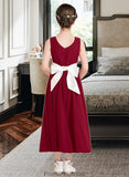 Raven Empire A-Line Scoop Neck Ankle-Length Chiffon Junior Bridesmaid Dress With Sash Bow(s) STKP0013542