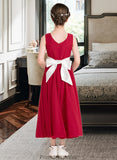 Raven Empire A-Line Scoop Neck Ankle-Length Chiffon Junior Bridesmaid Dress With Sash Bow(s) STKP0013542