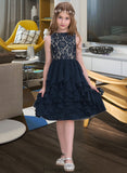 Holly A-Line Scoop Neck Knee-Length Chiffon Junior Bridesmaid Dress With Cascading Ruffles STKP0013543