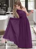 Trudie A-Line One-Shoulder Floor-Length Chiffon Junior Bridesmaid Dress With Ruffle STKP0013544