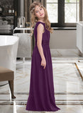 Trudie A-Line One-Shoulder Floor-Length Chiffon Junior Bridesmaid Dress With Ruffle STKP0013544