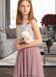 Rebecca A-Line V-neck Floor-Length Chiffon Lace Junior Bridesmaid Dress STKP0013552