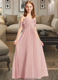 Janiyah A-Line Off-the-Shoulder Floor-Length Chiffon Junior Bridesmaid Dress With Cascading Ruffles STKP0013553