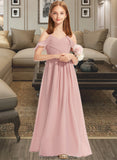 Janiyah A-Line Off-the-Shoulder Floor-Length Chiffon Junior Bridesmaid Dress With Cascading Ruffles STKP0013553