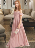 Janiyah A-Line Off-the-Shoulder Floor-Length Chiffon Junior Bridesmaid Dress With Cascading Ruffles STKP0013553