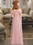 Janiyah A-Line Off-the-Shoulder Floor-Length Chiffon Junior Bridesmaid Dress With Cascading Ruffles STKP0013553