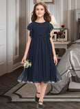 Lia A-Line Scoop Neck Knee-Length Chiffon Junior Bridesmaid Dress With Beading STKP0013556