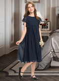 Lia A-Line Scoop Neck Knee-Length Chiffon Junior Bridesmaid Dress With Beading STKP0013556