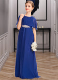 Haylee A-Line Scoop Neck Floor-Length Chiffon Junior Bridesmaid Dress With Ruffle Beading STKP0013560