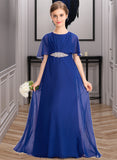 Haylee A-Line Scoop Neck Floor-Length Chiffon Junior Bridesmaid Dress With Ruffle Beading STKP0013560