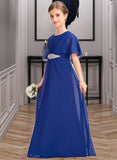 Haylee A-Line Scoop Neck Floor-Length Chiffon Junior Bridesmaid Dress With Ruffle Beading STKP0013560